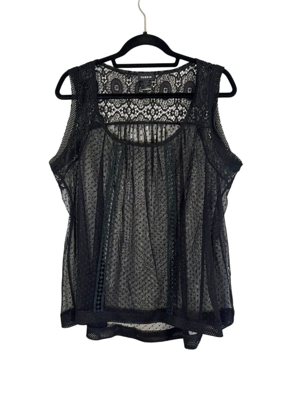 Torrid Sheer Polka Dot Mesh Lace Top Black 1X Boho Indie Festival Folk Chic Arts